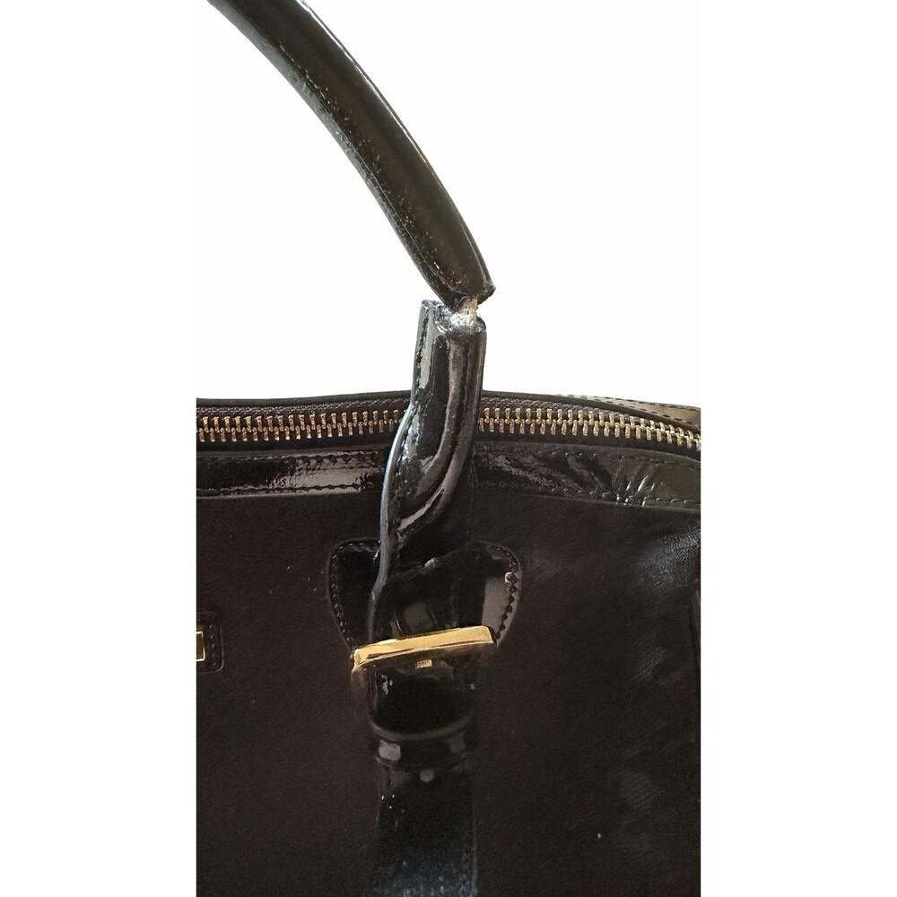St. John Black Patent Logo Satchel Bag Gold Hardware Zip Top - Picture 8 of 12